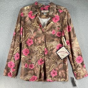 Jamaica Bay‎ Women's Top Size Small  Brown Floral Long Sleeve Sueded NWT